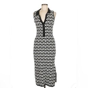House of Harlow 1960 Black White Geometric Print Sleeveless Collar Midi Dress S